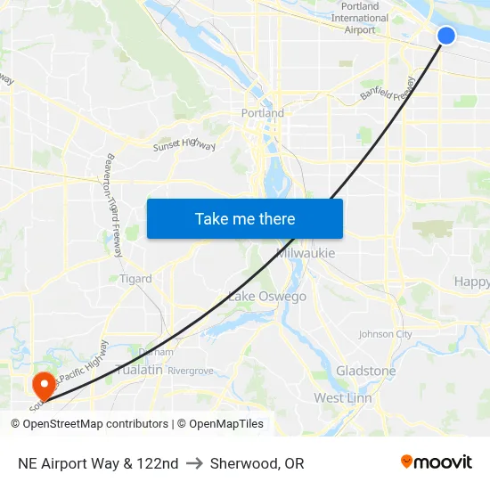 NE Airport Way & 122nd to Sherwood, OR map