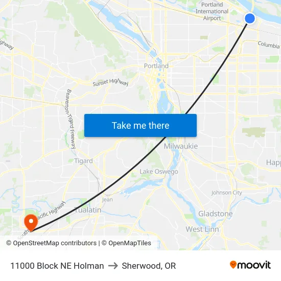 11000 Block NE Holman to Sherwood, OR map