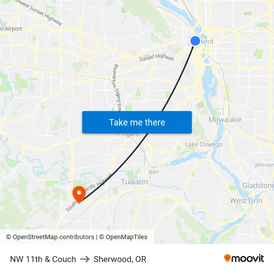 NW 11th & Couch to Sherwood, OR map