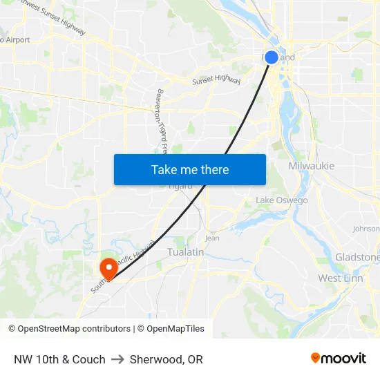 NW 10th & Couch to Sherwood, OR map