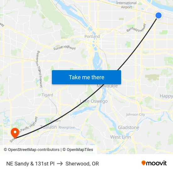 NE Sandy & 131st Pl to Sherwood, OR map