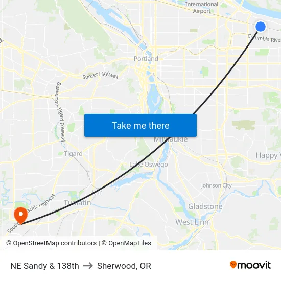 NE Sandy & 138th to Sherwood, OR map