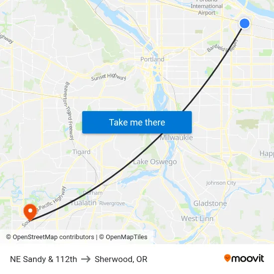 NE Sandy & 112th to Sherwood, OR map