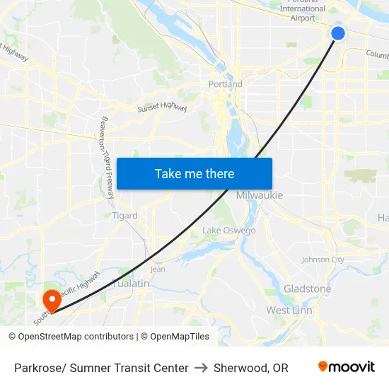 Parkrose/ Sumner Transit Center to Sherwood, OR map