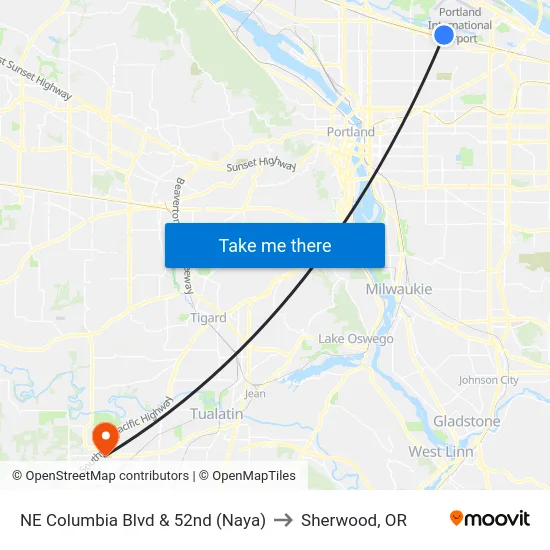 NE Columbia Blvd & 52nd (Naya) to Sherwood, OR map