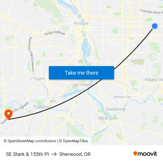 SE Stark & 155th Pl to Sherwood, OR map