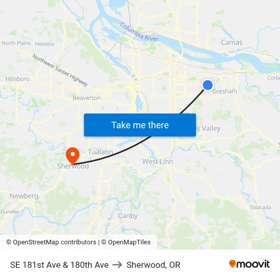 SE 181st Ave & 180th Ave to Sherwood, OR map