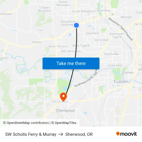 SW Scholls Ferry & Murray to Sherwood, OR map