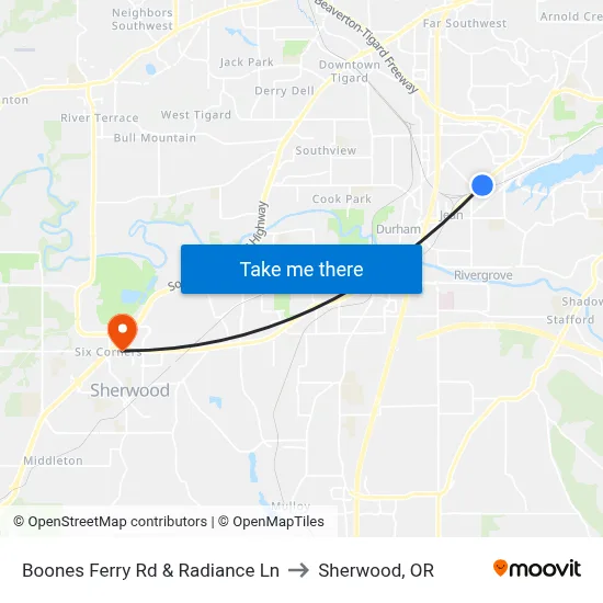 Boones Ferry Rd & Radiance Ln to Sherwood, OR map