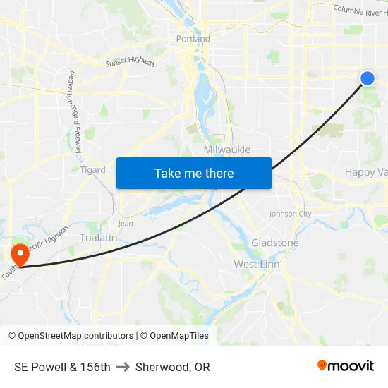 SE Powell & 156th to Sherwood, OR map