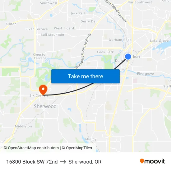 16800 Block SW 72nd to Sherwood, OR map