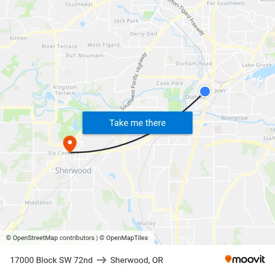 17000 Block SW 72nd to Sherwood, OR map