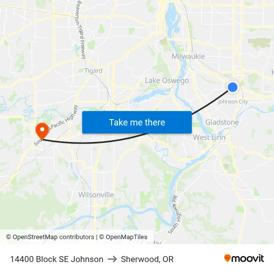 14400 Block SE Johnson to Sherwood, OR map