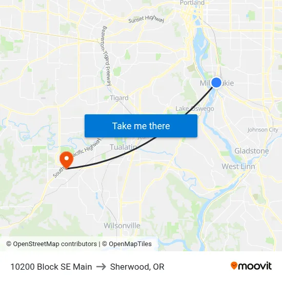 10200 Block SE Main to Sherwood, OR map