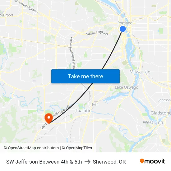SW Jefferson Between 4th & 5th to Sherwood, OR map