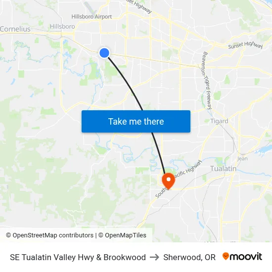 SE Tualatin Valley Hwy & Brookwood to Sherwood, OR map