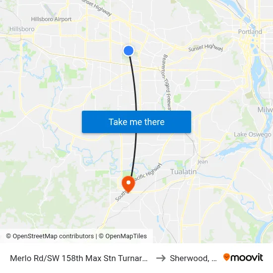 Merlo Rd/SW 158th Max Stn Turnaround to Sherwood, OR map