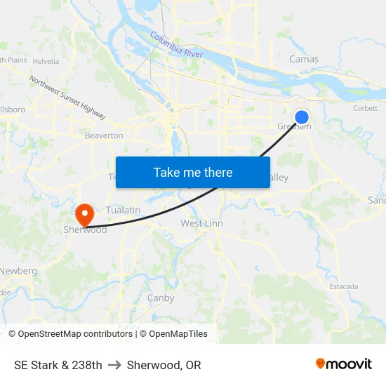 SE Stark & 238th to Sherwood, OR map