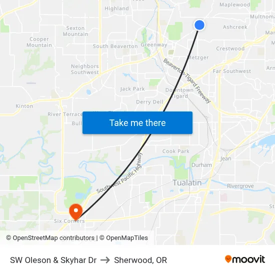 SW Oleson & Skyhar Dr to Sherwood, OR map