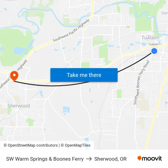 SW Warm Springs & Boones Ferry to Sherwood, OR map