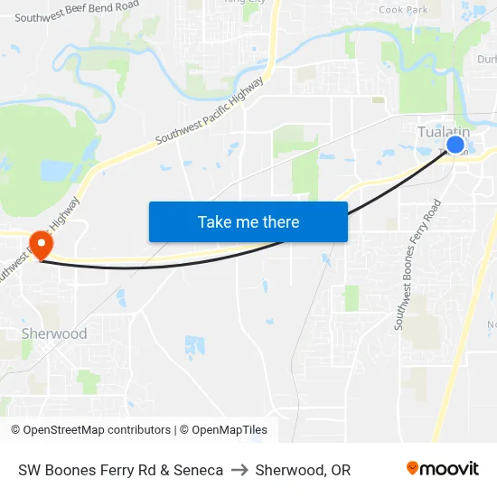 SW Boones Ferry Rd & Seneca to Sherwood, OR map
