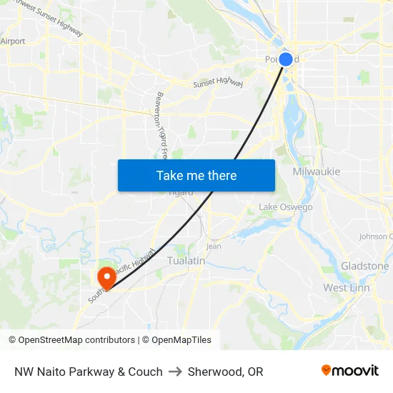 NW Naito Parkway & Couch to Sherwood, OR map