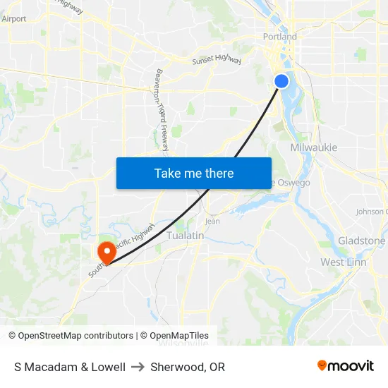 S Macadam & Lowell to Sherwood, OR map