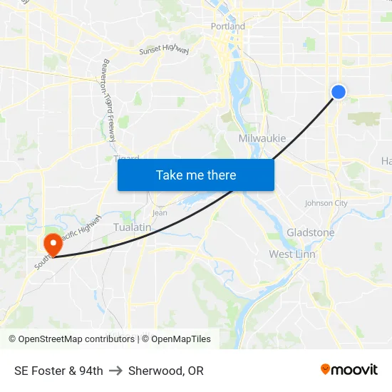 SE Foster & 94th to Sherwood, OR map