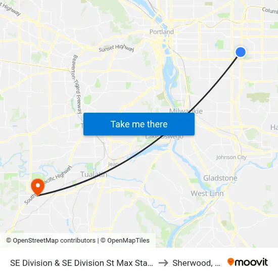 SE Division & SE Division St Max Station to Sherwood, OR map