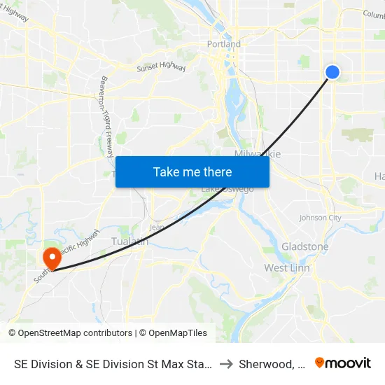 SE Division & SE Division St Max Station to Sherwood, OR map