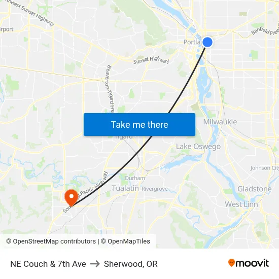 NE Couch & 7th Ave to Sherwood, OR map