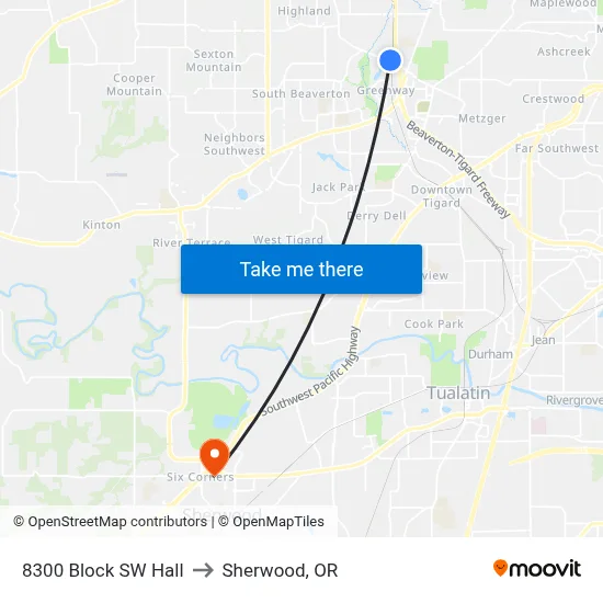 8300 Block SW Hall to Sherwood, OR map