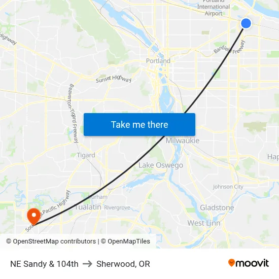 NE Sandy & 104th to Sherwood, OR map