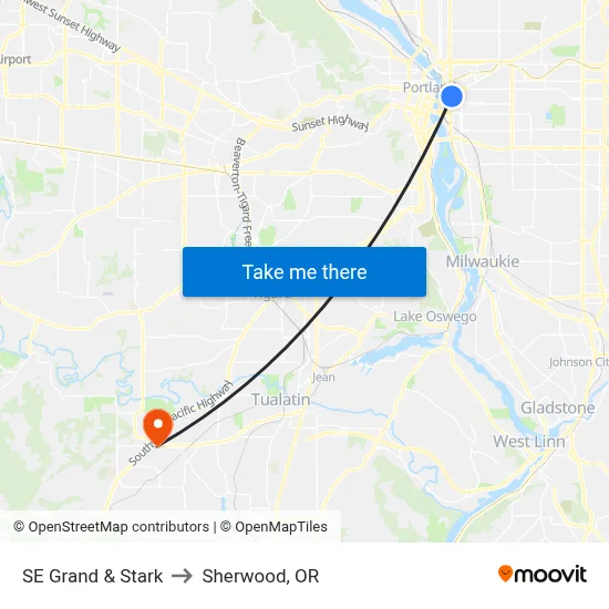 SE Grand & Stark to Sherwood, OR map