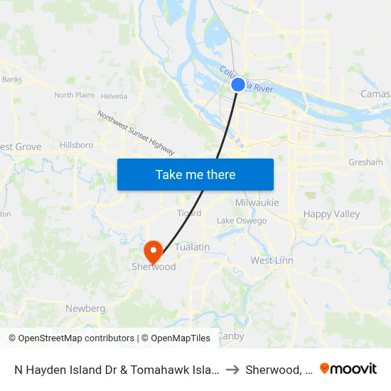 N Hayden Island Dr & Tomahawk Island Dr to Sherwood, OR map