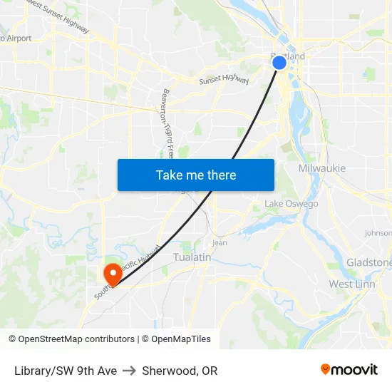 Library/SW 9th Ave to Sherwood, OR map