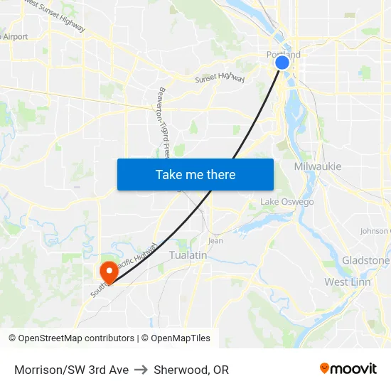 Morrison/SW 3rd Ave to Sherwood, OR map