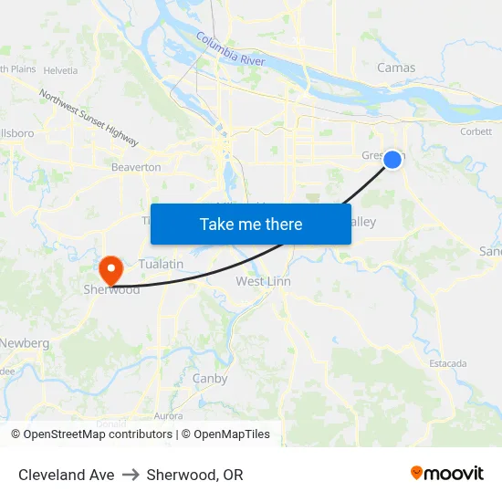 Cleveland Ave to Sherwood, OR map