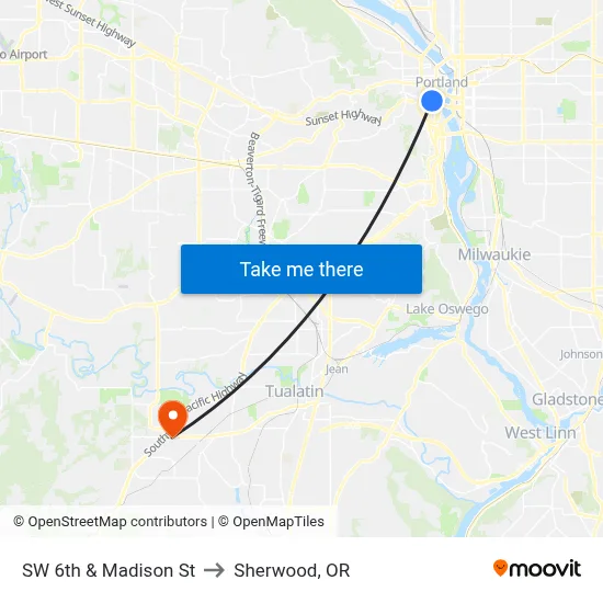 SW 6th & Madison St to Sherwood, OR map
