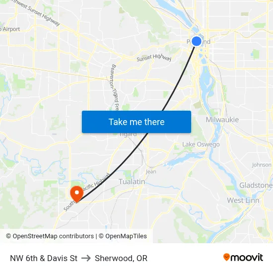 NW 6th & Davis St to Sherwood, OR map