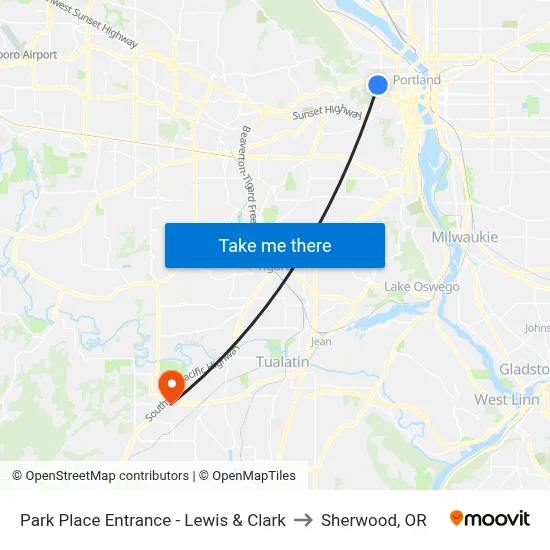 Park Place Entrance - Lewis & Clark to Sherwood, OR map