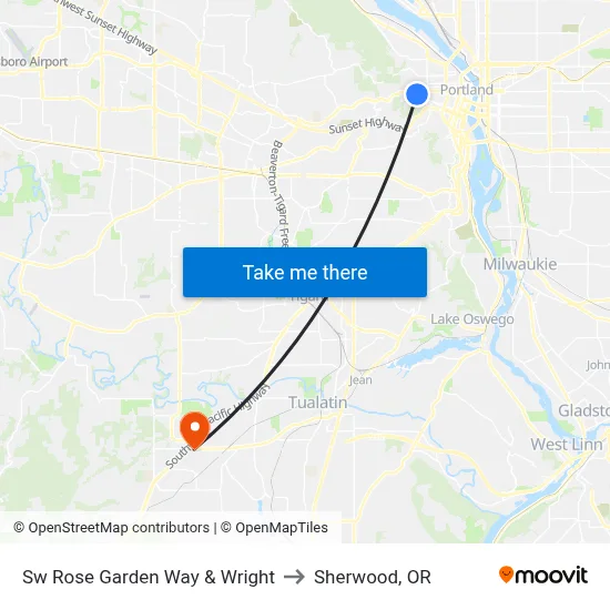 Sw Rose Garden Way & Wright to Sherwood, OR map