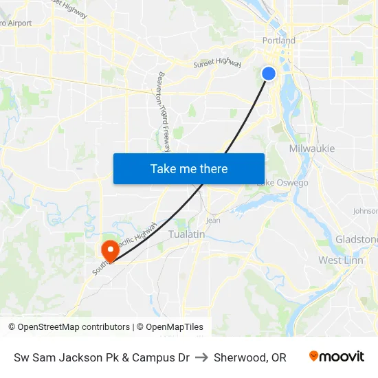 Sw Sam Jackson Pk & Campus Dr to Sherwood, OR map