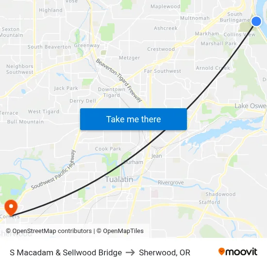 S Macadam & Sellwood Bridge to Sherwood, OR map