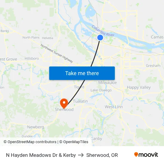 N Hayden Meadows Dr & Kerby to Sherwood, OR map