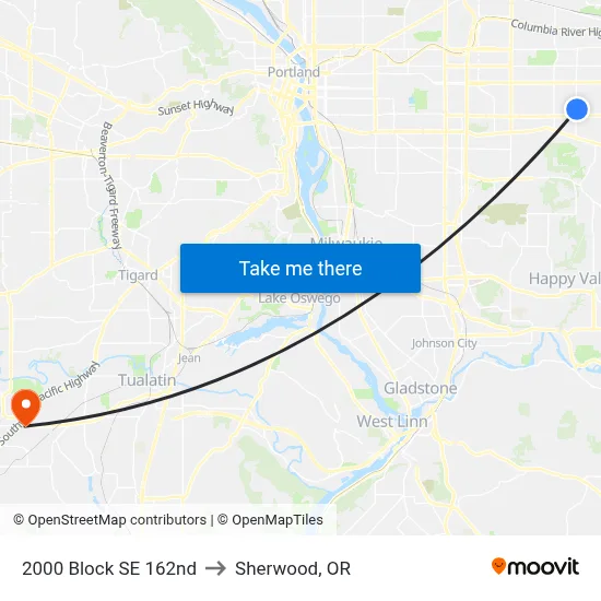 2000 Block SE 162nd to Sherwood, OR map