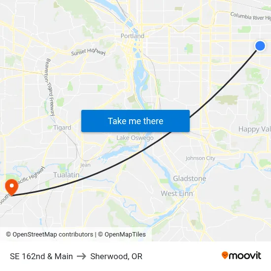 SE 162nd & Main to Sherwood, OR map