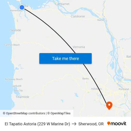 El Tapatio Astoria (229 W Marine Dr) to Sherwood, OR map