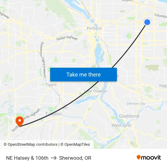 NE Halsey & 106th to Sherwood, OR map