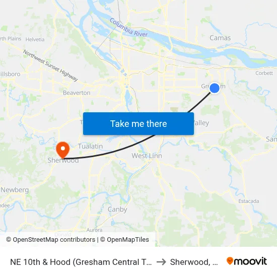 NE 10th & Hood (Gresham Central TC) to Sherwood, OR map